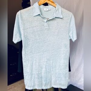 Onia Linen Sky Baby Blue Polo Shirt Loose Fit -Sz Small Medium Fit